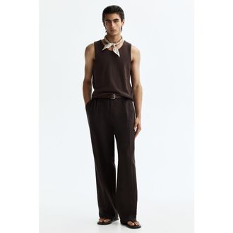 H&M Loose-fit linen-blend pants in Dark Brown at Nordstrom, Size Xx-Large