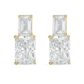 Diana M. Jewels 14kt yellow gold 5cts lab grown emerald and radiant cut diamond earrings
