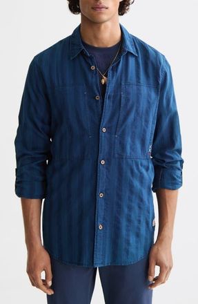 Scotch & Soda Textured Indigo Button-Up Shirt in Washed Indigo at Nordstrom, Size Xx-Large
