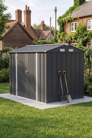 Living and Home 10x7 FT Large Metal Garden Tool Storage Shed in Dark Grey