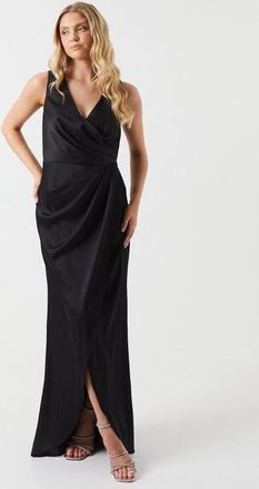Coast Ruched Satin Bridesmaid Dress in Black at Nordstrom, Size 10