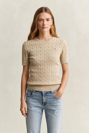 GANT Women Cable Knit Short Sleeve Sweater (XXL) OAT BEIGE