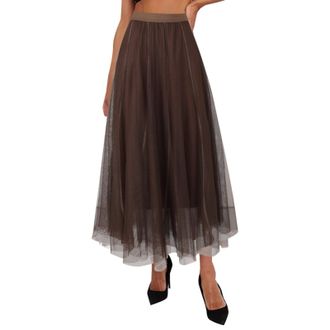 Generic Womens Skirts Tulle Pleated Fairy Dress Mesh Summer Long Flowy A-Line Casual Maxi Tutu Skirt Midi Length High Waist Coffee
