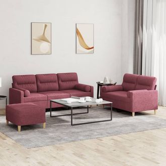 vidaXL Juego De Sof&aacute;s Con Cojines 3 Piezas Tela Rojo Tinto Vidaxl