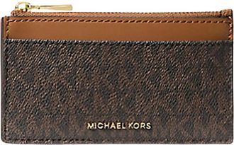 Michael Kors Accessoires, Dames, Bruin, ONE Size, Katoen, Compacte Logo Pasjeshouder met Ritssluiting