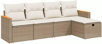 vidaXL Juego De Sof&aacute;s Jard&iacute;n Con Cojines 5 Pzas Rat&aacute;n Sint&eacute;tico Beige Vidaxl