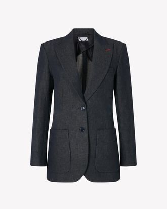 Serena Bute Denim Look Fitted Blazer - Navy Blue