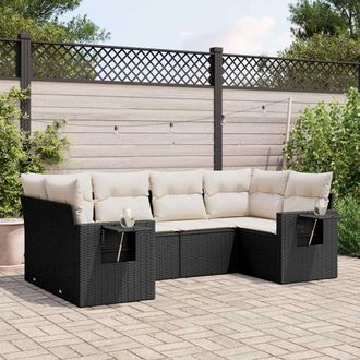 vidaXL Vidaxl - Set De Sof&aacute;s De Jard&iacute;n 6 Piezas Y Cojines Rat&aacute;n Sint&eacute;tico Negro