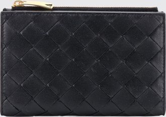Bottega Veneta Portafoglio bifold in pelle di vitello intrecciata con zip