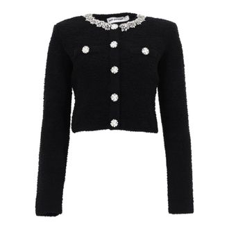Self Portrait Cardigans, female, Black, Size: M Crystal Trim Cardigan