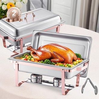 OEM Juego De 2 Platos Para Calentar Alimentos Acero Inoxidable Con 2 Cacerolas Tama&ntilde;o Completo(7,5 L), Para Catering Con Tapa, Soporte Para Bandeja De Agu