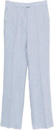 Etro Linnen Pantalon met Twee Zijzakken - Dames - Wijde Broeken - Blauw - XS - Linnen - Broeken