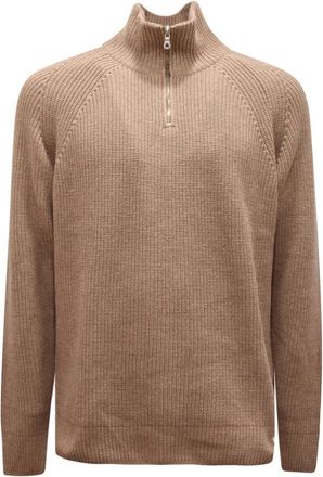 Brooksfield Halve Rits Wollen Trui - Heren - Coltruien - Bruin - 2XL - Wol - Truien & Vesten