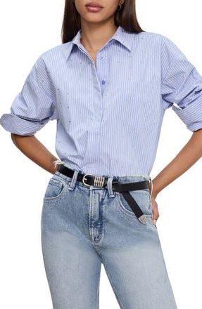 Good American Rhinestone Poplin Shirt in Hot Girl Stripe001 at Nordstrom Rack, Size X-Small