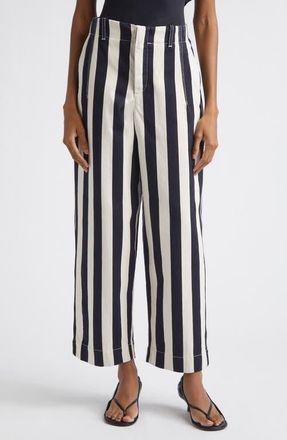 Jacquemus Le de-N&icirc;mes Parasol Crop Straight Leg Jeans in Navy/white Big Stripe at Nordstrom, Size 31