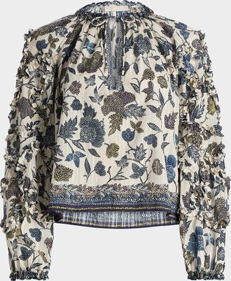 Ulla Johnson Azrou Floral Long-Sleeve Ruffle Blouse
