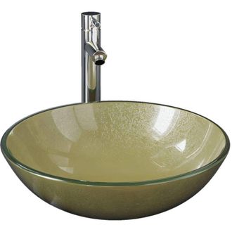 vidaXL Lavabo De Ba&ntilde;o Grifo&desag&uuml;e De Empuje Vidrio Templado Dorado Vidaxl