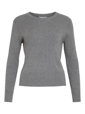 Vila Womens Vicomfy O-Neck L/S Knit Top-Noos Jumper, Medium Grey Melange, S
