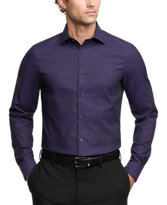 Calvin Klein Steel Pincord Dress Shirt Mens Purple Slim Fit FTS310