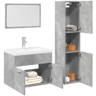 vidaXL Set Mobili da Bagno 3 pz Grigio Cemento in Legno Multistrato vidaXL