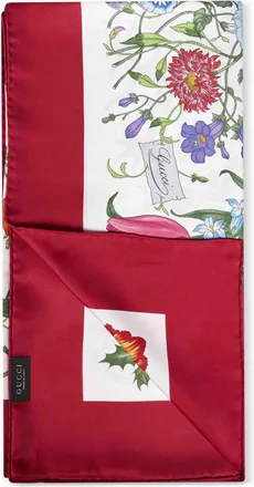 Gucci Womens Silk Twill Scarf With Flora Print Red Scarfs
