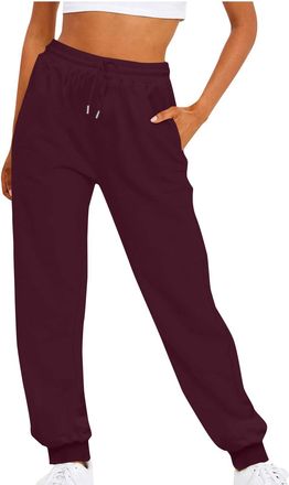Generic Ladies Jogging Bottoms Tracksuit Women Plain Baggy Fleece Cinch Bottom Straight Leg Jogger Size 18 Womens Joggers Size 16 Ladies Burgundy Trousers Fle