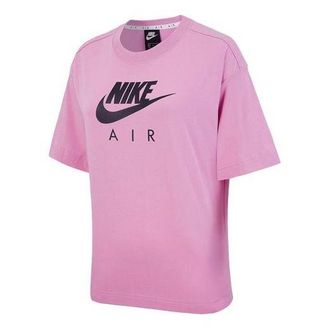 Nike (WMNS) Nike Air Logo Printing Width Loose Sport Short Sleeve Pink DB3841-693