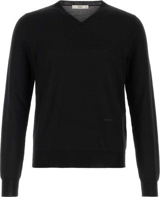 Fendi Black Slim V Neck Sweater