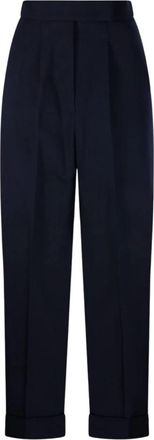 Max Mara Pantaloni con pieghe rugiada - Dames - Broeken - Blauw - XS - Broeken