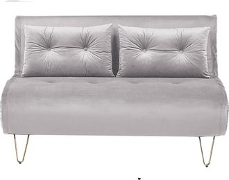 Beliani Sof&aacute; Cama 2 Plazas De Terciopelo Gris Claro Dorado Sin Reposabrazos 2 Cojines Vestfold