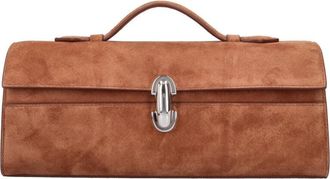 Savette Brown Symmetry Slim Top-Handle Suede Pouch