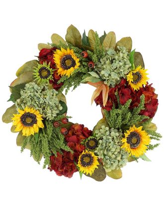 Creative Displays Inc. 26In Traditional Fall Wreath With Sunflowers & Hydrangeas