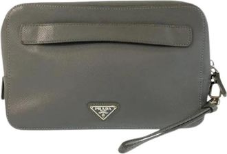 Prada Pre-owned Clutches, male, Gray, Size: ONE SIZE Pre-owned Saffiano Leather Clutch Bag