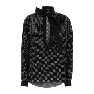 Tom Ford Blouses, female, Black, Size: XS Printed Small Polka Dot Silk