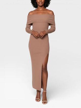 Rachel Roy Delia Off the Shoulder Sweater Maxi Dress in Almond at Nordstrom, Size Xx-Large