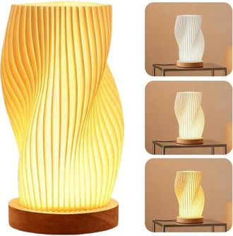 No Brand L&aacute;mpara De Noche Con Base De Madera, Puerto Usb, Rayas Retro, Tres Colores, Pantalla De Pla, Bombilla Led, Peque&ntilde;a L&aacute;mpara De Mesa Para Dormitorio/sal