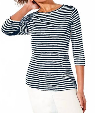 Nic+Zoe 3/4 Sleeve Stripe Boat Tee In Black Multi