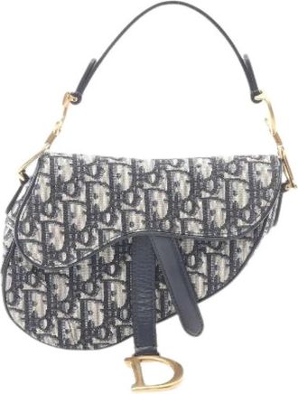 Dior Pre-owned Saddle Bag Oblique Jacquard Leren Handtas - Dames - Vintage Schoudertas - Blauw - ONE Size - Leer - Vintage