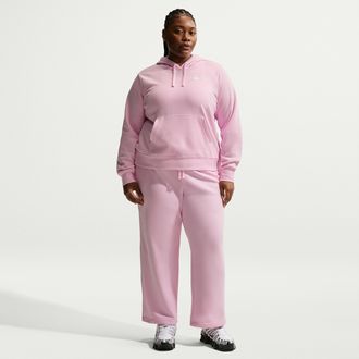 Nike Womens Nike Sportswear Club Fleece Mid-Rise Wide-Leg Sweatpants (Plus Size) in Pink | FB7262-663