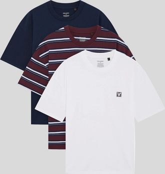 Lyle & Scott Lyle And Scott Mens Striped 3 Pack Relaxed T-Shirt - White - Size: 38