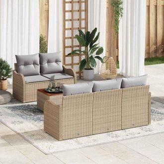 vidaXL Conjunto De Sof&aacute; De Jard&iacute;n 6 Pcs Beige Polirat&aacute;n Vidaxl