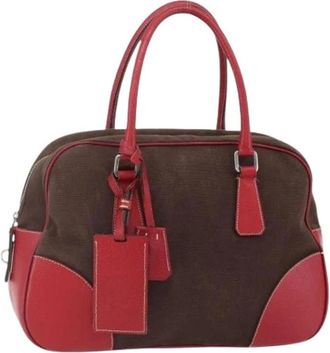 Prada Pre-owned Handbags, female, Brown, Size: ONE SIZE Pre-owned Canvas Handbag