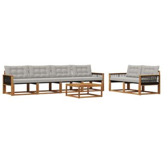 vidaXL Conjunto De Sof&aacute;s De Exterior 7 Pcs Natural Y Gris Claro Vidaxl
