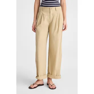 Madewell The Everyday Pleated Cotton Poplin Trousers in Fennel Seed at Nordstrom, Size 14