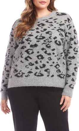 Karen Kane Metallic Leopard Crewneck Sweater in Gray W/Black at Nordstrom, Size 3X
