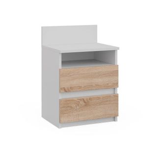 Vicco Mesilla De Noche Monty, Blanco/sonoma, 32.3 X 59.1 Cm Con 2 Cajones