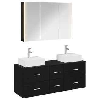 vidaXL Juego De Muebles De Ba&ntilde;o 4 Uds. Roble Negro Vidaxl