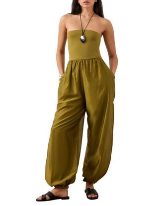 Mint Velvet Bandeau Balloon Jumpsuit in Green at Nordstrom, Size X-Large