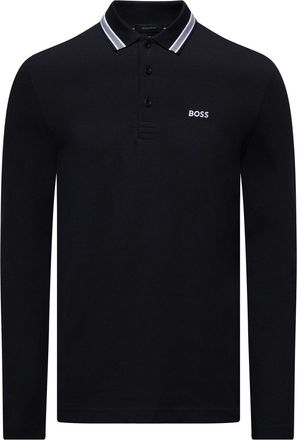HUGO BOSS Mens Plisy Long Sleeve Cotton Piqu&eacute; Polo Shirt in Dark Blue - Size Small