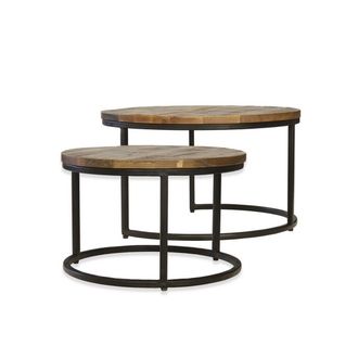 Jaipur Furniture Industrial Round Stool (Set of 2) - Mango Wood/Iron - L70 x W70 x H40 cm - Mango PP Saw Finish in Brown